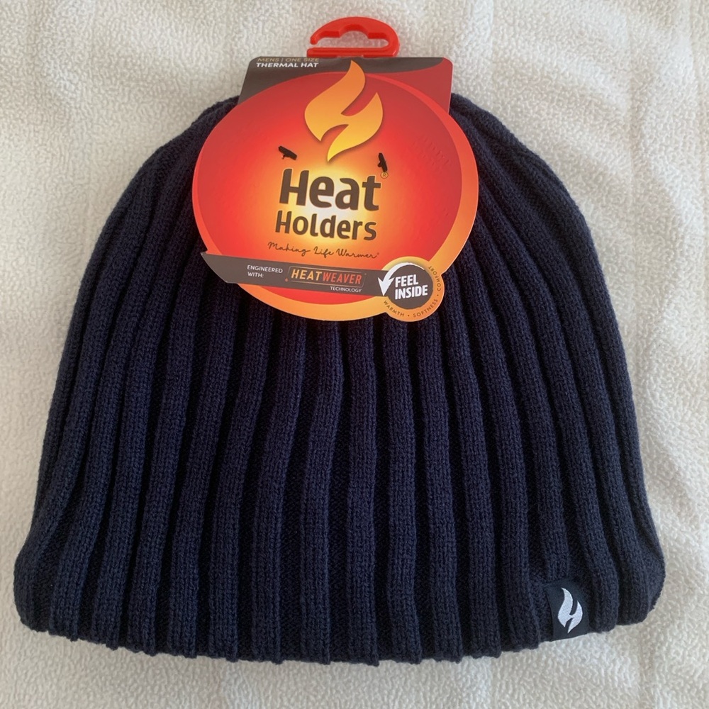 NWT Men's Heat Holders Heatweaver Lined Ribbed Knit Beanie Navy ONESIZE